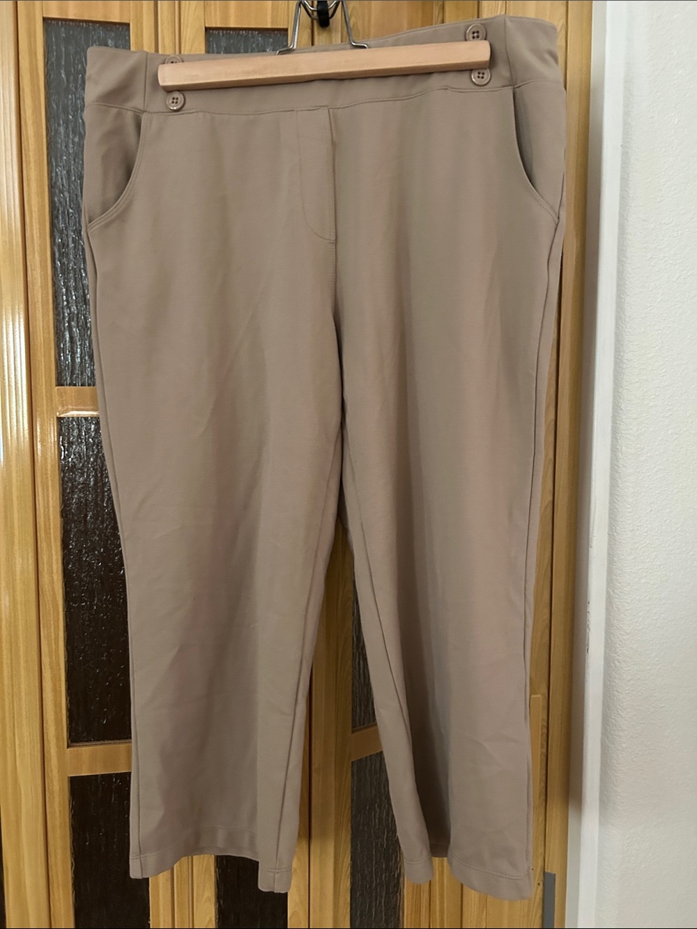 Straight-Leg Pull-On Pants in Taupe